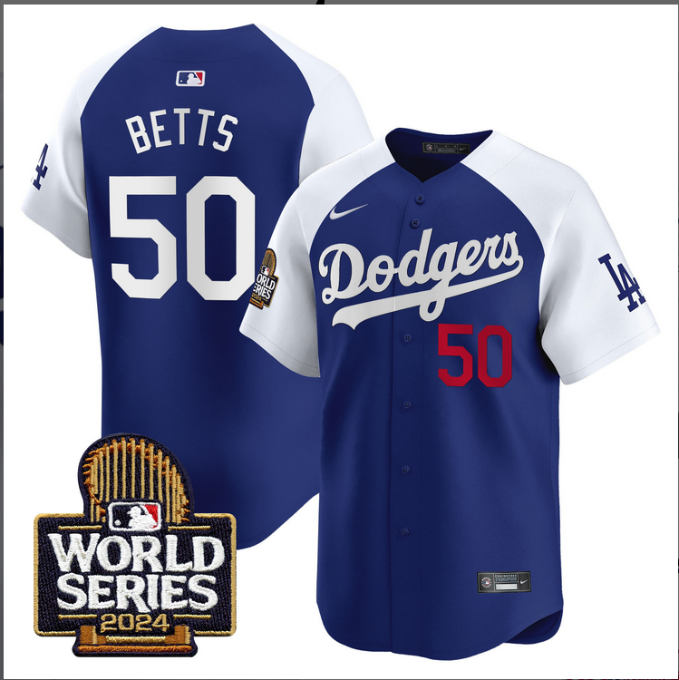 Men MLB Los Angeles Dodgers #50 Betts blue 2024 World Series Champions Patch Limited Jersey20241105 style 1